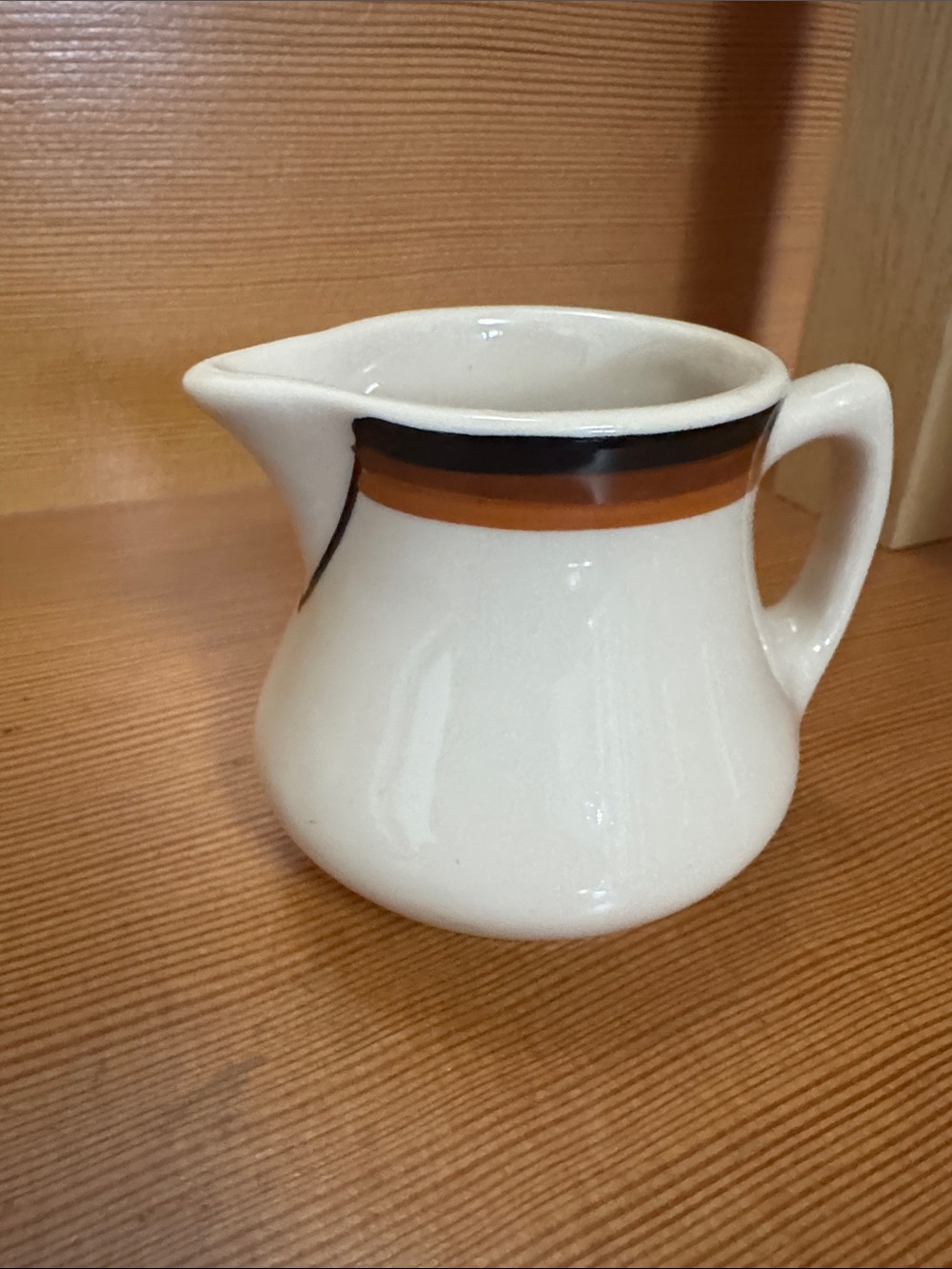 VTG MCM Jackson Creamer Ceramic Pitcher with Brown/Black Rim Accent